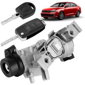 Ignition Switch Lock Cylinder Assembly, Fits for VW Jetta 2006-2018 Eos 2007-2011 Golf 2004-2011 Rabbit 2006-2009 Tiguan 2008-2011, with Intelligent Key Shell Replace 1K0905851B