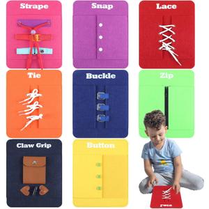 Toddlers Montessori Busy Board for Kids Early Learning Basic Life Busy Board - Fine Motor Skill Toys - Zip, Snap, Button, Buckle, Lace, Tie, Strape and Claw Grip Practice Teacher Preschool Classroom