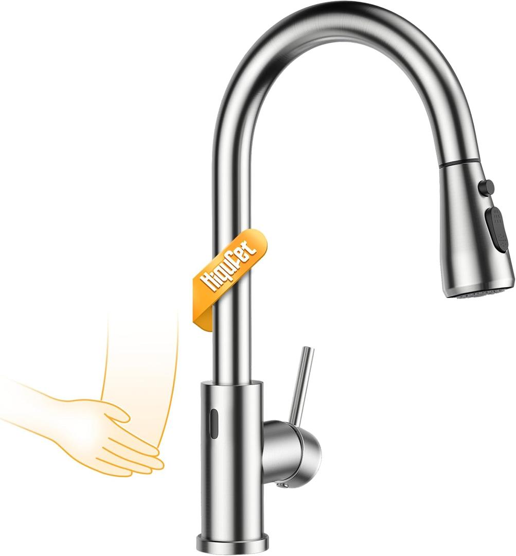 Touchless Kitchen Sink Faucet with Pull Down Sprayer, Stainless Steel Smart Motion Sensor Faucet for Pot Filler, Farmhouse Camper Bar Sink Laundry Room, Brushed Nickel