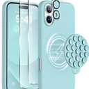 Magnetic for iPhone 16 Case, Compatible with Magsafe, Suction Cup Phone Mount, [2 Screen Protectors][Camera Lens Protector] Silicone Shockproof Protective Slim Phone Cover 6.1", Light Cyan