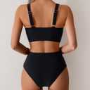 Fanuerg Women High Waisted Bikini Sets V Neck Cross Twist Front Two Piece Swimsuit Tummy Control Bathing Suit (Black, XL)