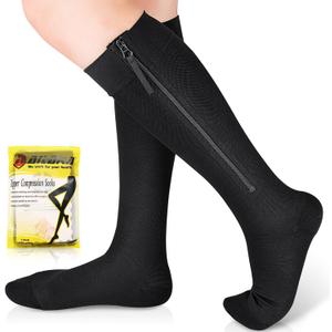 Ailaka Zipper Compression Socks Medical, 15-20 mmHg Knee High Compression Socks for Men Women, Close Toe Support Socks for Varicose Veins, Edema, Recovery, Pregnant, Nurse (3X-Large (1 Pair), Black)