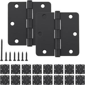 HOME MASTER HARDWARE 18 Pack Rounded Matte Black Door Hinges, 3.5 Inch Interior Door Hinges, 1/4" Radius Corners Residential Bedroom Door Hinge for Office/Bedroom/Study Living Room