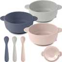 Silicone Baby Feeding Set, 3 Pack Baby Bowls with Suction and 3 Pack Baby Spoons for Babies Toddlers Kids, BPA Free, Baby Utensils Feeding Supplies, Microwave and Dishwasher Safe (Gray)