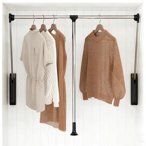 tonchean Pull Down Closet Rod Stainless Steel 32.6-45.3Inch Adjustable Wardrobe Lift Rail Rod Back Mounted Closet Pole for Waredrobe & Hanging Clothes