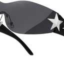 Rimless Y2K Sunglasses Star Wrap Around Glasses 2000S Accessories for Women Men Trendy Fashion Cool Shield Shades (1 Pack, Black/ Black)