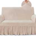 NICEEC Loveseat Cover Super Soft 1-Piece Slipcover for Loveseats Stretch Universal Spandex Couch Covers for Living Room Easy Fit Washable Furniture Sofa Protector with Skirt (Medium, Balletpink)
