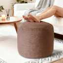 20" x 20" x 15" Pouf Ottoman Foot Rest, Pre-Stuffed Round Foot Stool with Odorless Shredded Memory Foam, Furry & Fluffy Corduroy Footrest for Living Room, Brown