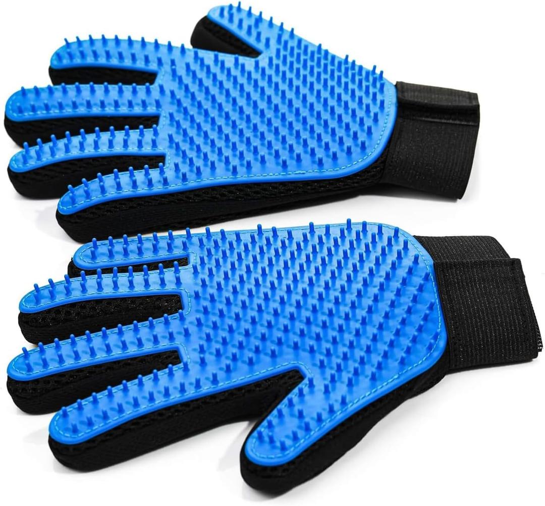 Pet Hair Removal Glove for Dogs & Cats, 2-in-1 Deshedding Brush & Massage Mitt - Grooming Gloves for Shedding Control, Bathing and Washing, Safe for Short/Long Hair Pets 2-Pack (Blue)