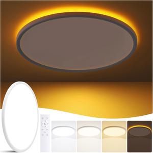 19 Inch Flush Mount Ceiling Light with Night Light, 45W 4500LM, Dimmable LED Ceiling Lights Fixture with Remote Control, 3000K/4000K/6500K Selectable, Slim Bright Bedroom Light Fixture, Round White