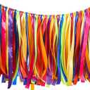 WANDIC Ribbon Tassel Garland, Colorful Fabric Decorative Ribbon Banner Handmade Ribbon Hanging Decoration Backdrop for Weddings, Birthday, Anniversary, Graduation Party Photography Prop