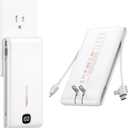VEEKTOMX Portable Charger with Built-in Cables and AC Wall Plug, 10000mAh