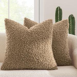 MIULEE Pack of 2 Throw Pillow Covers 24x24 Inch Neutral Khaki Faux Fur Decorative Sherpa Pillow Covers Fuzzy Accent Soft Sheepskin Fleece Cushion Cases for Boho Home Decor Couch Living Room Bed, Khaki  MIULEE Pack of 2 Throw Pillow Covers 24x24 Inch Neutral Khaki Faux Fur Decorative Sherpa Pillow Covers Fuzzy Accent Soft Sheepskin Fleece Cushion Cases for Boho Home Decor Couch Living Room Bed, Khaki