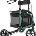 WALK MATE 3 Wheel Rollator Walker with Seat for Slim Seniors, Padded Backrest Lightweight Foldable Walker Ideal for Elderly, 8 Inch Tri-Wheel Modern Mobility Walking Aid Aluminum, Green