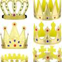 Jspupifip 6 Piece Birthday King Crowns, Kids Party King Queen Prince Princess Gold Crown Coronation Hat Cloth Halloween Nativity Costume Accessories Crown