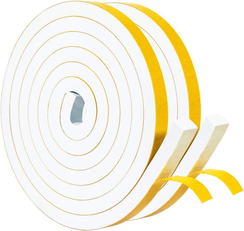 Yotache White Foam Insulation Tape 1/2" x1/2", Rubber Weather Stripping Seal, Total 13 Feet Long (2 X 6.5 Ft Each)