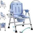 4 in 1 Folding Bedside Commode Chair for Elderly with Arms and Back,Adjustable Height Raised Toilet Seat with Handles,Adults Potty Chair for Seniors,Disabled,Holds Up to 350 lb (ABS Plastic Seat)
