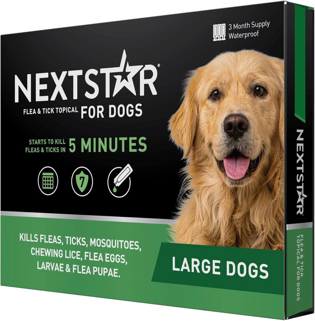 Flea And Tick Prevention For Dogs, Repellent, Treatment, and Control, Fast Acting Waterproof Topical Drops for Small, Medium and Large Dog and Puppies, 3 Monthly Doses