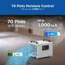 70 Pints Commercial Dehumidifier with Pump Portable Crawl Space Dehumidifier for Basement Energy Star Efficient Certified Compact Dehumidifiers for Home, Auto Defrost, Timer