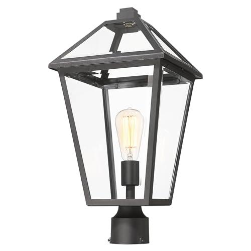 Luminzone Outdoor Post Lights Fixtures, Lamp Post Light Fixture Black Finish, Waterproof and Anti-Rust Aluminum Pillar Outside Lighting for Walkway, Driveway, Patio, Porch, 7H1P-L BK