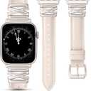 Minyee Leather Band Compatible with Apple Watch 42/41/40/38/44/45/46/49mm Women,Dressy Slim Premium Leather Strap with Designer X-Shape Metal Buckle for iWatch Series 11 10 9 8 7 6 5 4 SE/Ultra 3 2 1