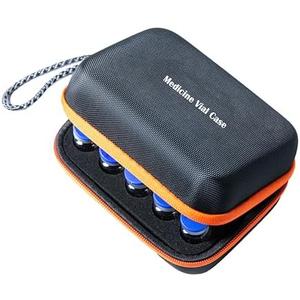 Moyite 15 Vials Holder, Insulin Vial Case for Fridge, with Hand Strap and Logo, Fits 5 to15ml Vials Storage,Pocket Design for Carrying Syringes and Wet Paper,Black and Orange Zippers