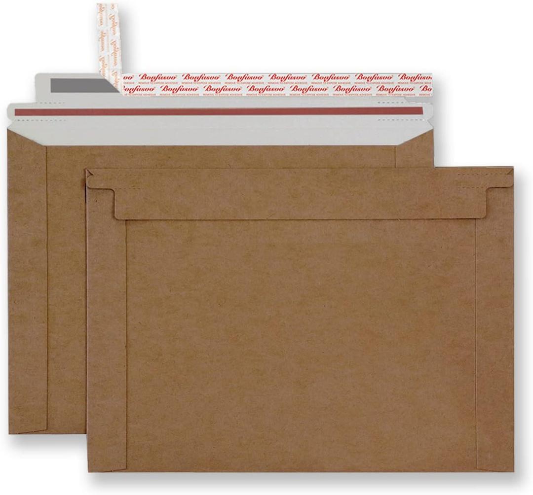 Bonfasvo Rigid Mailers 30 Pack 10 x 13.5 inches Brown Self Seal Stay Flat Bulk Cardboard Kraft No Bend Mailers Peel and Seal for Document Photos Pictures Papers Files CD