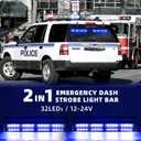 2 in 1 LED Emergency Dash Strobe Light Bar Front/Rear Windshield Safety Flashing Warning Hazard Interior Lights for Police Firefighter Construction Vehicles Trucks (2x14 inch, Blue/Blue)