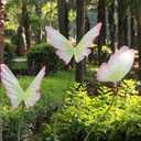 3Pcs Large Silk Butterfly Decorations,Big Butterfly Decoration with Standing Base,Mariposas Grandes Para Decoracion for Wedding Birthday Party Decor Ideal for Home and Event Decorations(Green Pink)