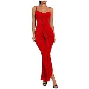 Floerns Women\'s Ruffle Ruched Cami Dress Draped Split Elegant Bodycon Maxi Dresses (NO SIZE)