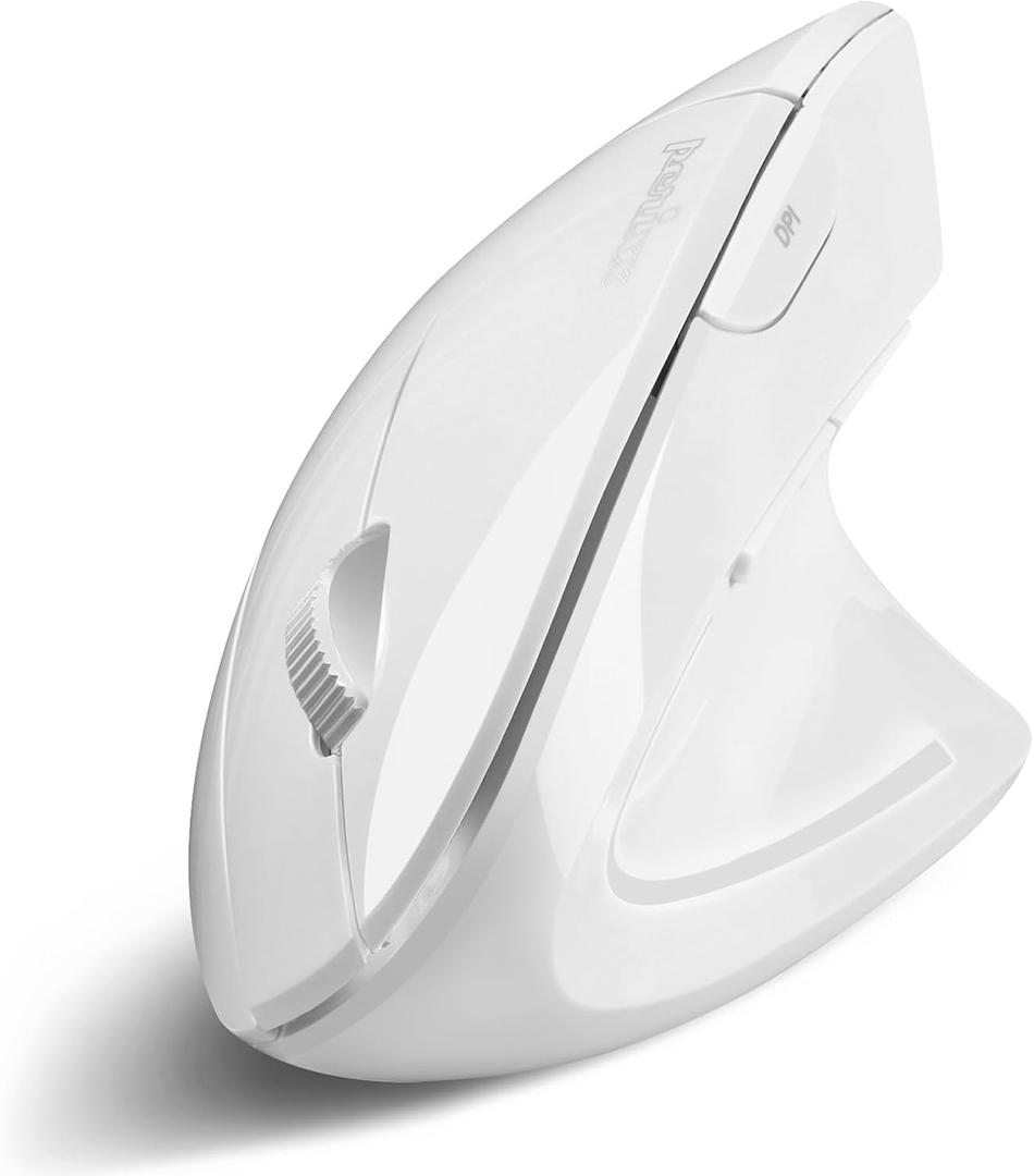 Perixx PERIMICE-813W Bluetooth Vertical Mouse - Wireless 3-in-1 Multi-Device Spec - Travelling Carry Bag - Ergonomic Right-Handed Design - White