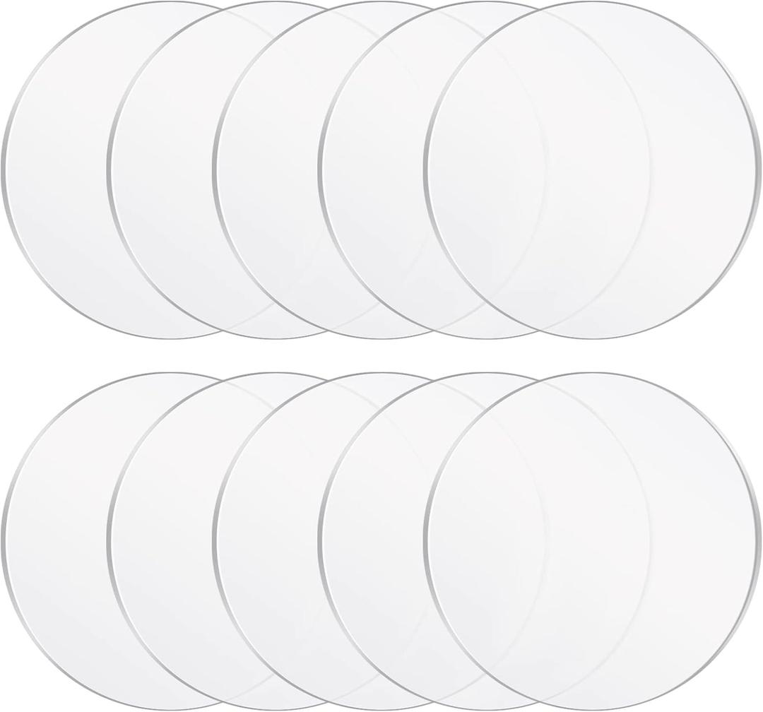 Yalikop 10 Pcs 8 Inch Acrylic Circle Blanks Clear Disc Round Transparent Acrylic Coasters Ornament Clear Circles Disc Blank Bulk for Cake Disk Table Top DIY Crafts Art Projects Suplies