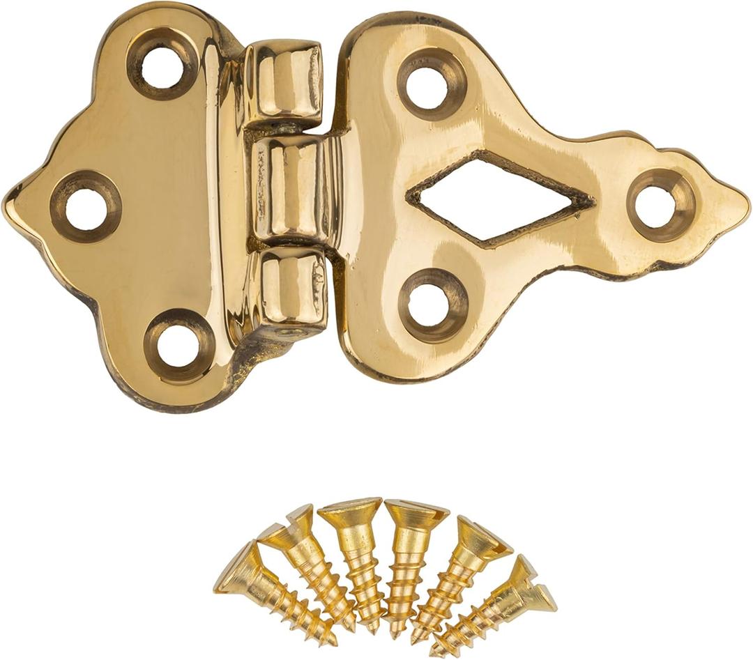 Cast Brass Offset Icebox Hinge | 1 7/8" High X 3 1/2" Long | Pack of 2 | Ice Box Furniture Reproduction Hardware | UA-215-IHPB (1)