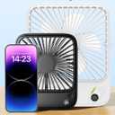 Warmco 10000mAh Portable Travel Fan 7-inch, Max 24H Runtime, Ultra-thin Quiet Rechargeable Battery Operated Desk Fan with Digital Display for Camping, Office, Bedroom, Cruise Essentials White