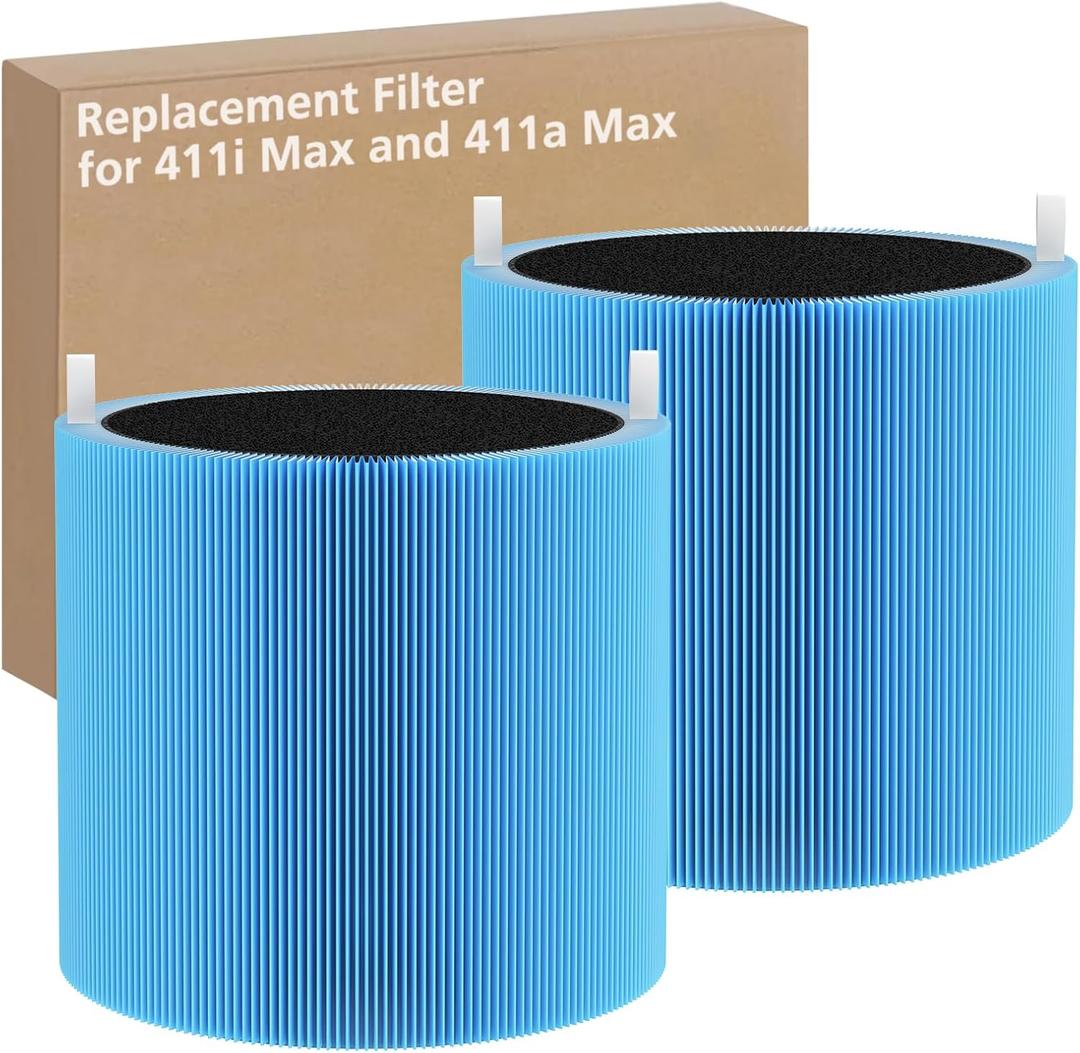 2 Pack 411i & 411a Max Replacement Filter Compatible with Blue Pure 411i & 411a Max Air Purifiers, HEPA & Activated Carbon Filter, Blue