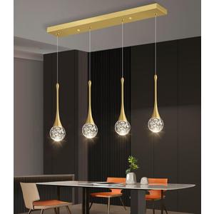 4-Lights Modern Pendant Lights for Kitchen Island LED Dimmable Crystal Glam Ceiling Pendant Lighting Chandelier for Dining Room Hallway Bedroom Gold