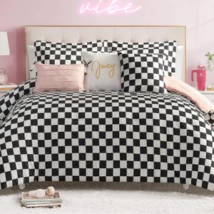 Juicy Couture Reversible Checkerboard Comforter Set 6-Piece Full/Queen Set, Black/White