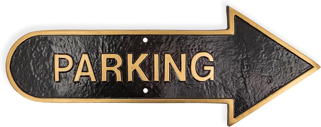 Parking - Parking with Arrow - Parking Signage - Parking wall Sign - Outdoor Parking Sign - Parking Sign for Business - Easy Install Customer Parking Plaque - Black and Gold- Made in the USA