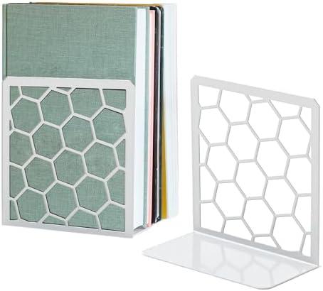 GEOMOD Geometric Honeycomb Gray Metal Bookends Decorative - Tall Sturdy Book Ends for Shelves - Modern Heavy Duty Bookend Stopper - Office or Home Book Shelf Book Holder - 6x3.25x6.25 Inches - 1 Pair