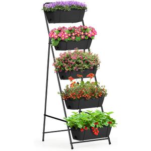 Vertical Garden Planter 5 Tiers Raised Garden Bed Outdoor Standing Herb Garden Planter with Drainage Holes and Removable Tray Planters for Outdoor Plants Vegetables Flowers Black