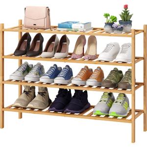 Shoe Rack, 4-Tier Long Shoe Rack for Entryway, Bamboo Wood Shoe Shelf for Closet & Hallway, Long 33IN | Beautiful | Functional | Sturdy | Durable
