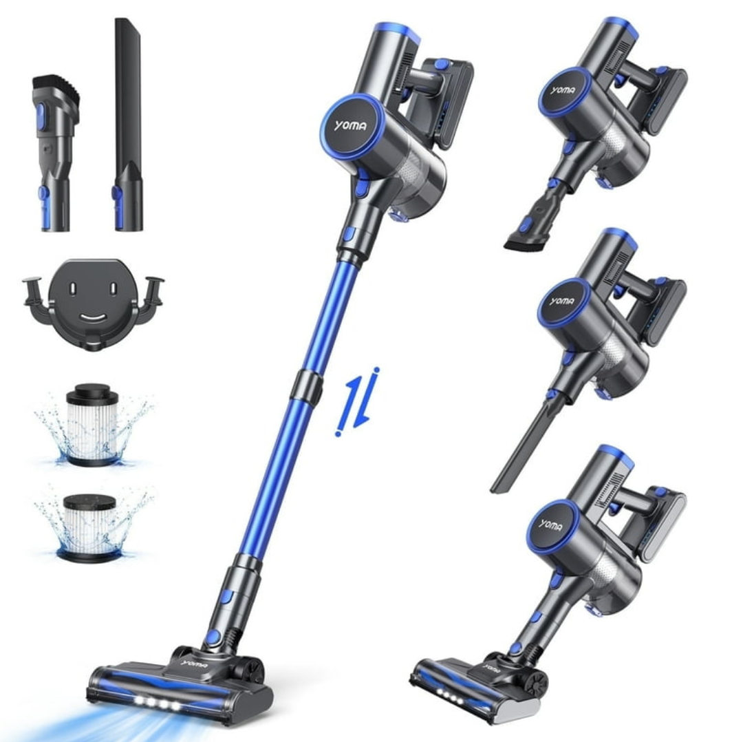 YOMA Cordless Vacuum Cleaner, 6-in-1 Rechargeable Stick Vacuum, 45mins Max Runtime, Lightweight 2200mAh Battery Powerful Vacuum Cleaner for Home Hard Floor Pet Hair-N12
