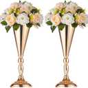 20 Pcs Set Metal Wedding Flower Trumpet Vase Stand, 14 Inch Table Decorative Centerpiece Artificial Flower Arrangements for Anniversary Ceremony Party Birthday Event Aisle Home Decoration (Gold)