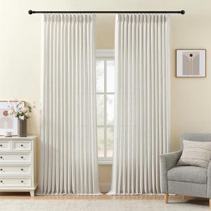 Pinch Pleated Linen Curtains 96 Inches Long for Living Room, Thick Semi Sheer Light Filtering Memory-Trained Back Tab Drapes, Natural Pinch Pleat Curtain with Hooks Rings for Bedroom Office, 2 Panels, 40"W x 96"L