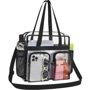 Oraben Clear Bag for Stadium Events 12x6x12 Clear Tote Bag for Women Transparent Lunch Bag for Work Sports Concert (Black)