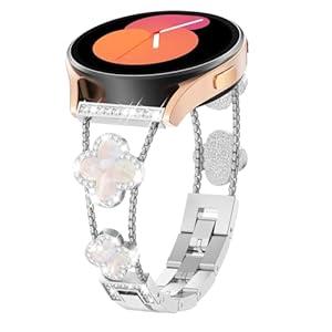 Alociaga Bling Metal Band Compatible for Galaxy Watch Bands 7 6 5 4 40mm 44mm/Watch 6 4 Classic/Watch 5 Pro/Active 2, 20mm Women Clover Bracelet with Rhinestone