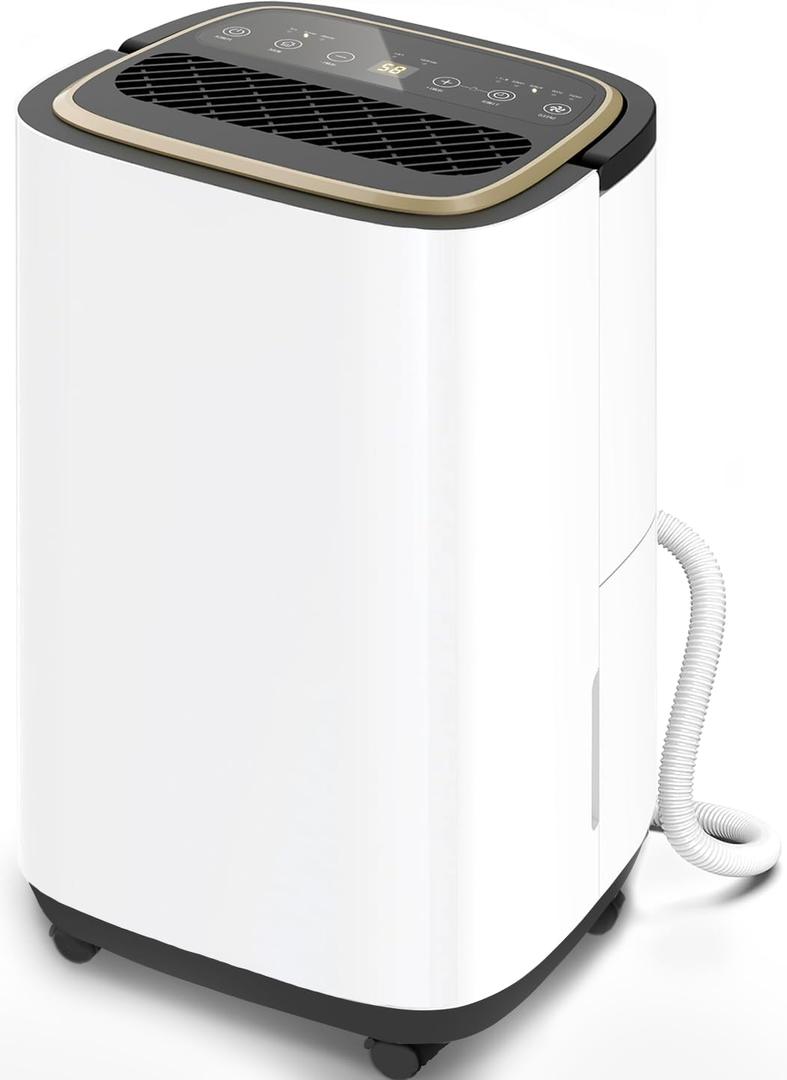 4500 Sq.Ft Dehumidifier for Basement with Drain Hose, 50 Pint Large Best Compressor Dehumidifiers for Home or Garage, Continuous Dehumidifying Features Humidity Display, 24H Timer and Child Lock (White)