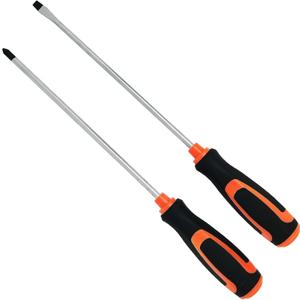 6x200mm Slotted And Phillips Long Screwdriver,Magnetic Tip Screwdriver With Non-Slip Cushioned Handle,Chrome Vanadium Steel,2pcs, Silver,black,orange