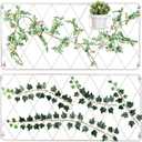MyGift 50 by 24 Inch Wall Mounted Garden Trellis with White Metal Diamond Screen, Hanging Lattice Support Frame for Outdoor or Indoor Climbing Plant Vines, Set of 2 Panels
