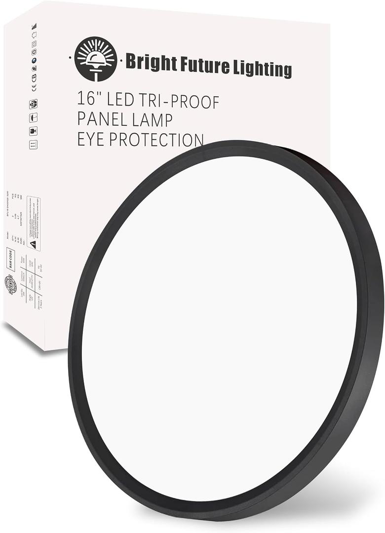 16 Inch LED Flush Mount Ceiling Light Fixture,Round 32w 3480lm 3000k,4000k,6000k CCT Selectable, Modern Flat Panel Super Slim Led Ceiling Light,for Living Dining Kitchen Bedroom Room (1Pack-Black), Basic-16IN-1PACK